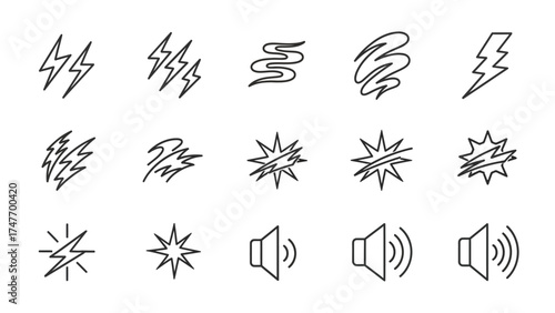 Set of Comic Speech Bubbles and Sound Effects Icons in Line Style