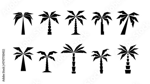 Silhouette palm trees against a clean white backdrop, perfect for summer designs