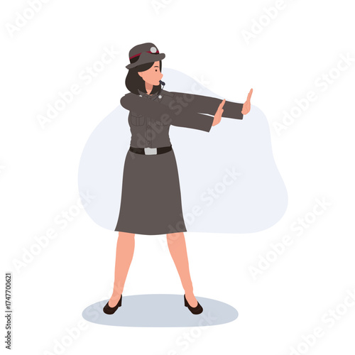 traffic policewoman stop gesture female law enforcement officer managing road traffic with safety awareness