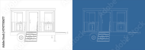 Portable Restroom Trailer Blueprint Side Elevation Technical Drawing