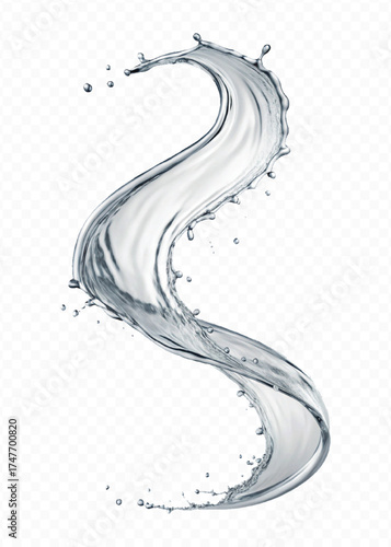 realistic 3d fresh liquid water splash in mid air cut and curve style isolated on transparent background