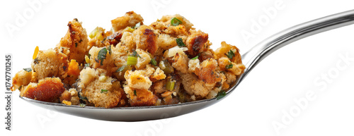 Crumbly stuffing on a spoon