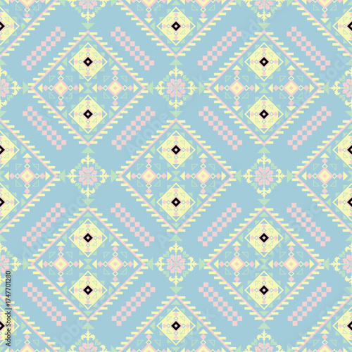 Geometric Ethnic pattern, Native American tribal fabric, tile, carpet, vector, illustration design, on a pastel tone  background 