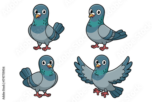 Four identical cartoon pigeons vector illustration scalable eps graphic icon vector