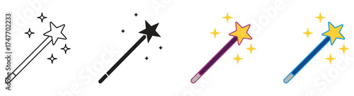 Magic wand with a stars. Set of magic wand icons. Vector illustration.