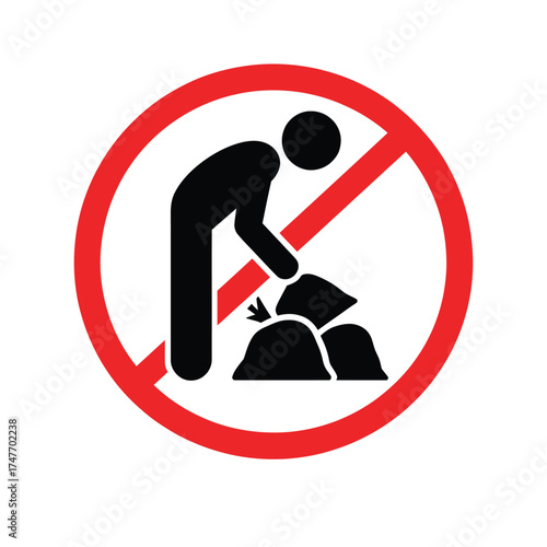 Vector illustration of a prohibition sign for littering and dropping trash vector