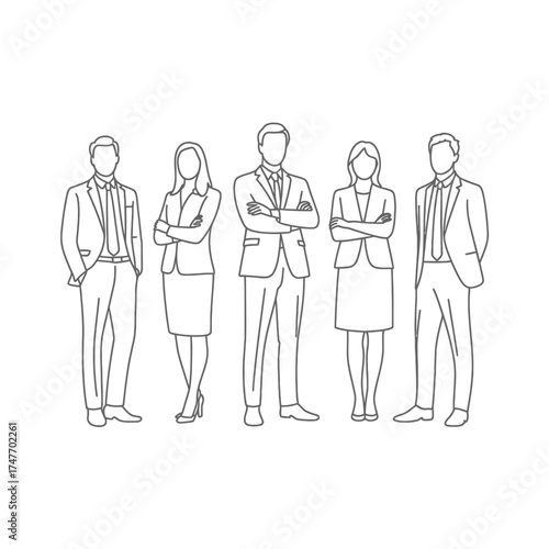 Sketch of a diverse group of business professionals standing together