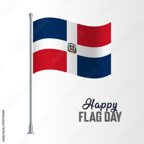 Dominican Republic Wavy Flag Pole Happy Flag Day