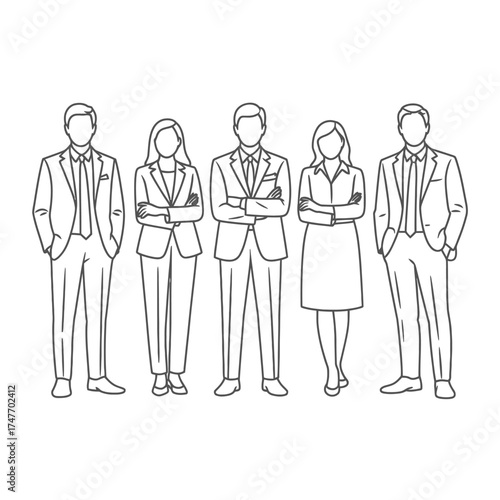 Diverse group of business professionals standing together in a line