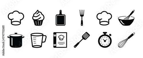 Collection of hand drawn minimalist culinary icons vector set for kitchen and cooking themes vector