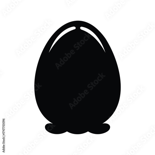 Minimalist design of a black seed with tendrils on a white background