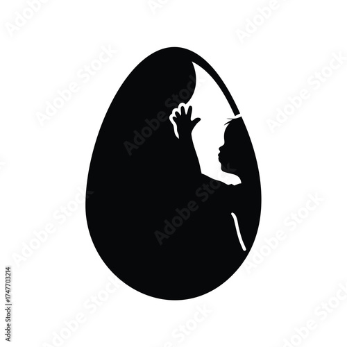 An illustration of a child silhouette inside an egg shaped figure design