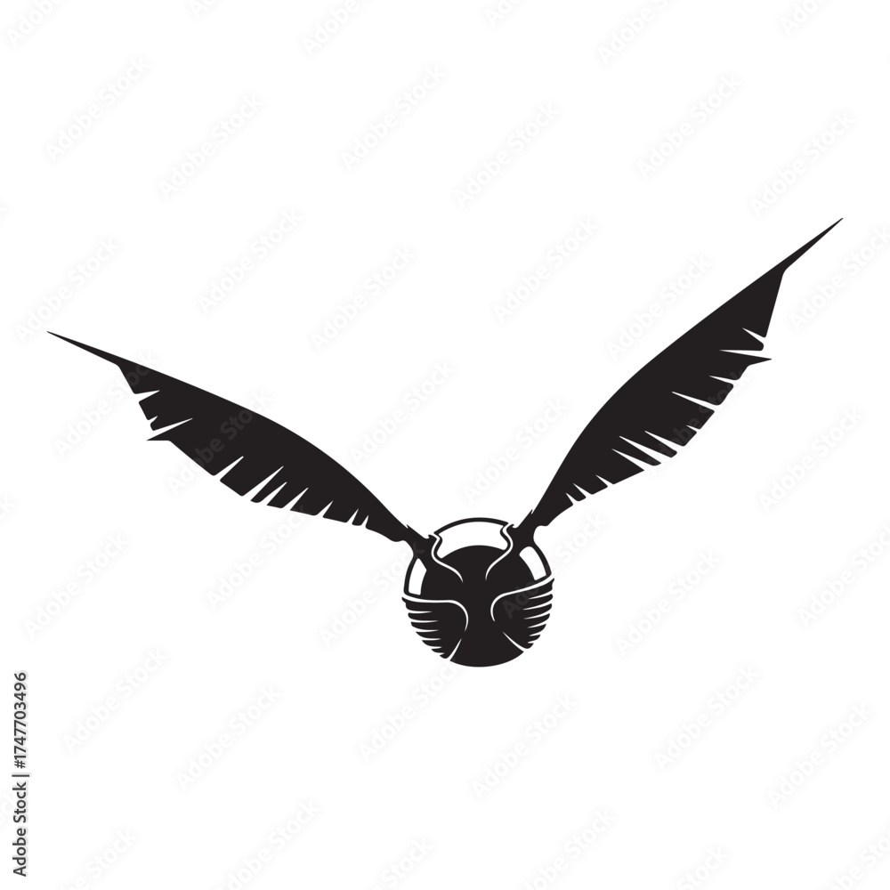Fototapeta premium Golden Snitch Flying Silhouette Vector Icon from Wizard Fantasy Game