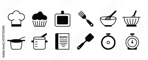 Minimalist black and white vector icons set for baking and cooking illustration scalable eps vector