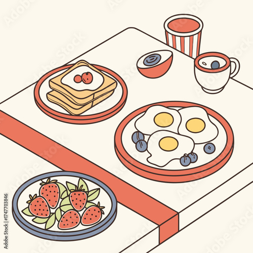 Vector art of breakfast food on the table
