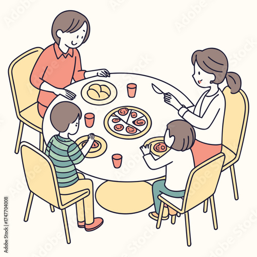 Vector art of family having dinner together