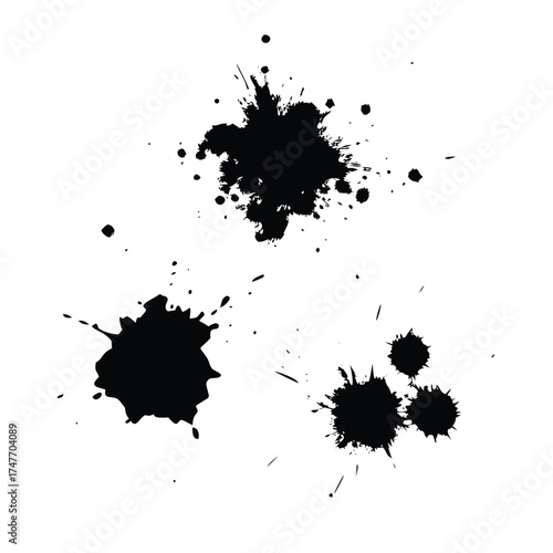 Solid Black Vector Set of Grunge Burst Splatter Shapes