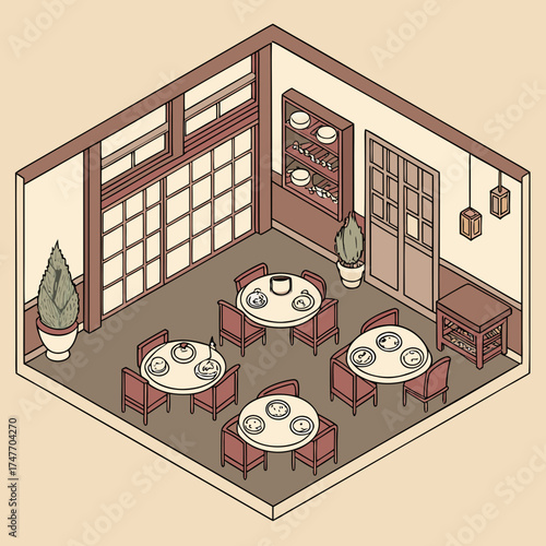 Vector art of isometric view of a restaurant