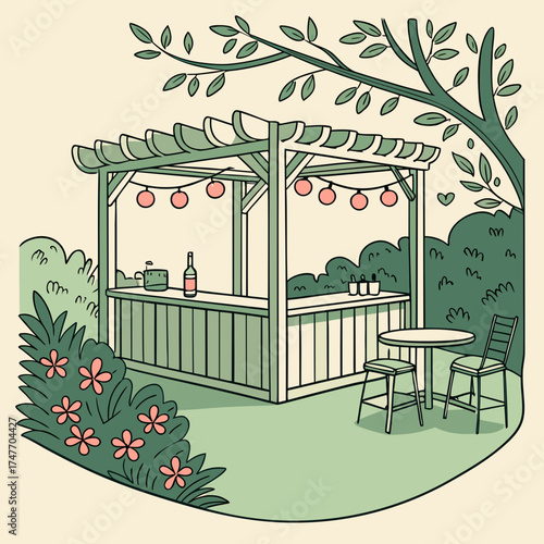 Vector art of outdoor bar with string lights