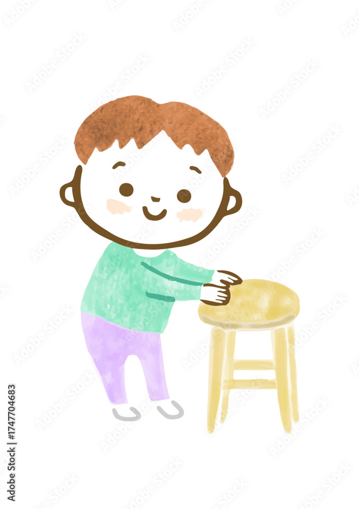 Obraz premium つかまり立ちしている男の子の手描きイラスト