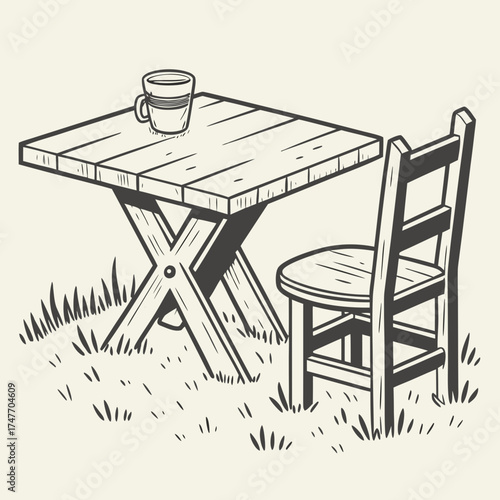 Vector art of table and chair