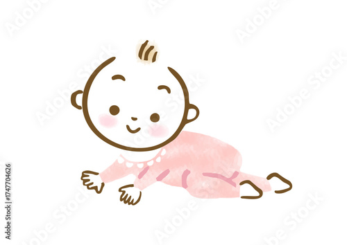 ずり這いしている赤ちゃんの手描きイラスト