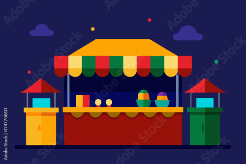Illustration of a colorful carnival game booth scene