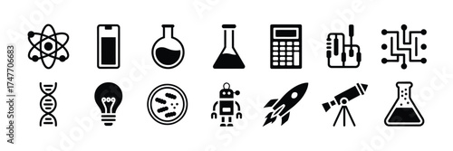 Collection of 12 scalable vector science and technology icons for eps files vector