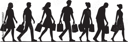shopping people carrying bags after shopping spree sale even silhouette vector