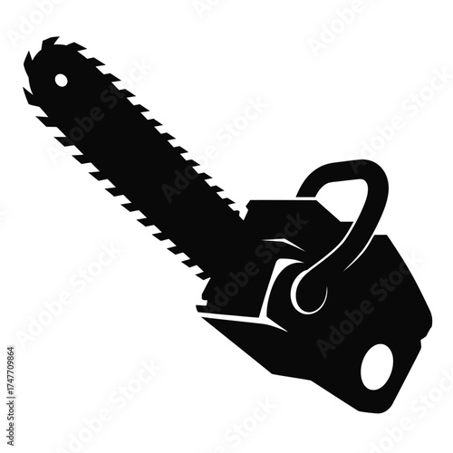 Striking black and white silhouette illustration of a chainsaw tool vector
