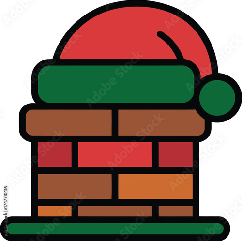Festive chimney with santa hat icon a symbol of christmas and holiday cheer