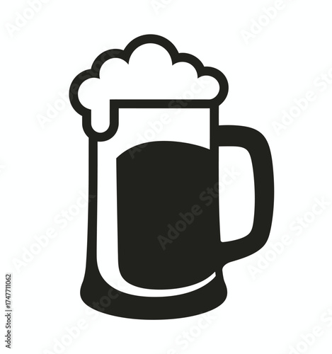 Minimalist black and white vector icon of a beer mug with foam scalable eps illustration vector