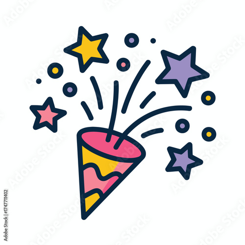 Festive party popper explosion with stars and confetti vector illustration eps vector