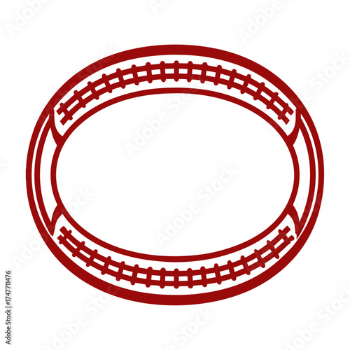 Cricket Field Boundary Outline, Red on White Cricket Field Circular boundary outline