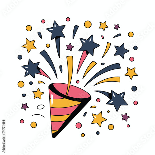 Vibrant and playful confetti popper vector illustration for celebrations and events vector