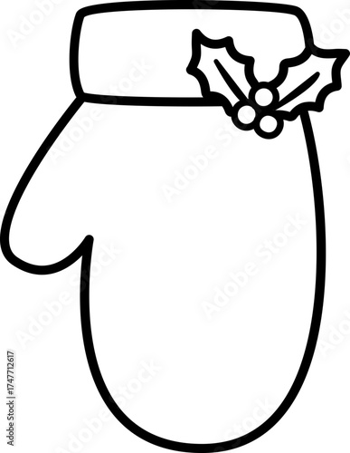 Christmas mittens outline vector isolated.
Winter festive gloves decorated with holly children's coloring pages and templates.
Transparent background. SVG.