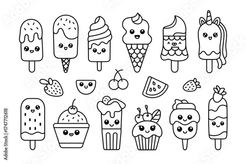 Kawaii ice cream and sweets vector illustration set scalable for eps designs vector