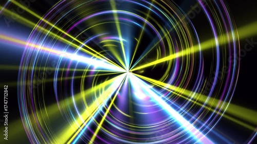 Colorful laser beams intersect in a glowing explosion of motion and light, evoking futuristic energy and digital speed.