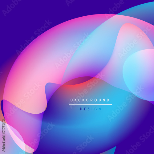 Abstract fluid shapes blend, creating vibrant gradients. Colors shift from purple to pink, then blue. Modern design element.