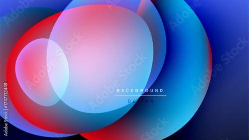 Abstract vibrant circles overlap, creating colorful gradients. Dark background enhances luminosity, modern design element.