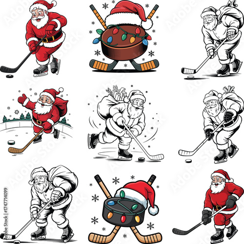 Santa Hockey Christmas SVG, Hockey Lovers Shirt, Holiday Hockey Clipart
