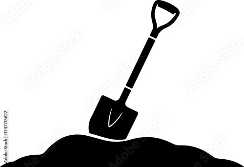 shovel in dirt digging silhouette vector illustration