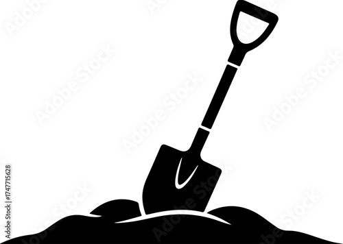 shovel in dirt digging silhouette vector illustration