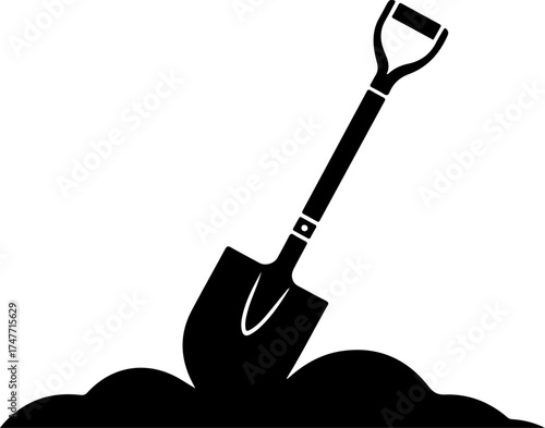 shovel in dirt digging silhouette vector illustration