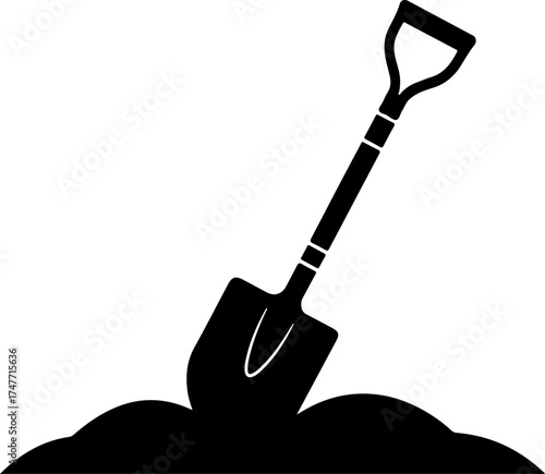 shovel in dirt digging silhouette vector illustration