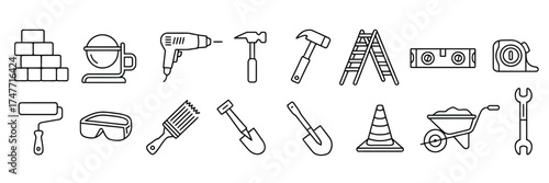 Minimalist black and white construction tools vector icons set scalable eps vector