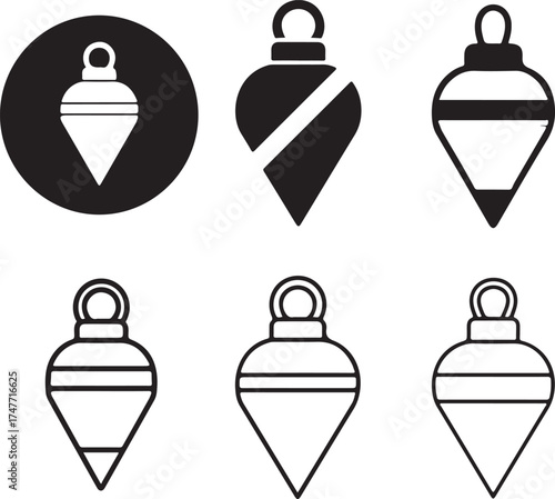 Black plumb bob icons in various designs on transparent background silhouette