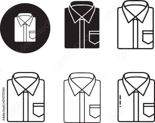 Variety of dress shirt icons in black and white on transparent background silhouette
