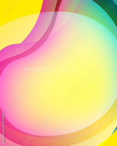 Abstract colorful layers create smooth gradients. Pink, yellow, green hues blend seamlessly. Modern design element for backgrounds.
