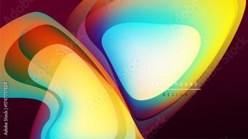 Abstract fluid shapes blend vibrant colors. Dynamic composition creates modern background design. Smooth gradients offer visual interest.